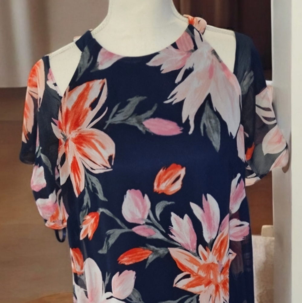 Eliza J womans Floral/ Lined Chiffon Peek a boo Shoulder Dress (8)